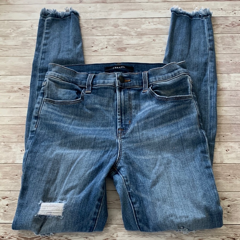 J Brand Maria High Waisted Diversion Destruct Distressed Raw Hem Skinny Jeans - Picture 5 of 16